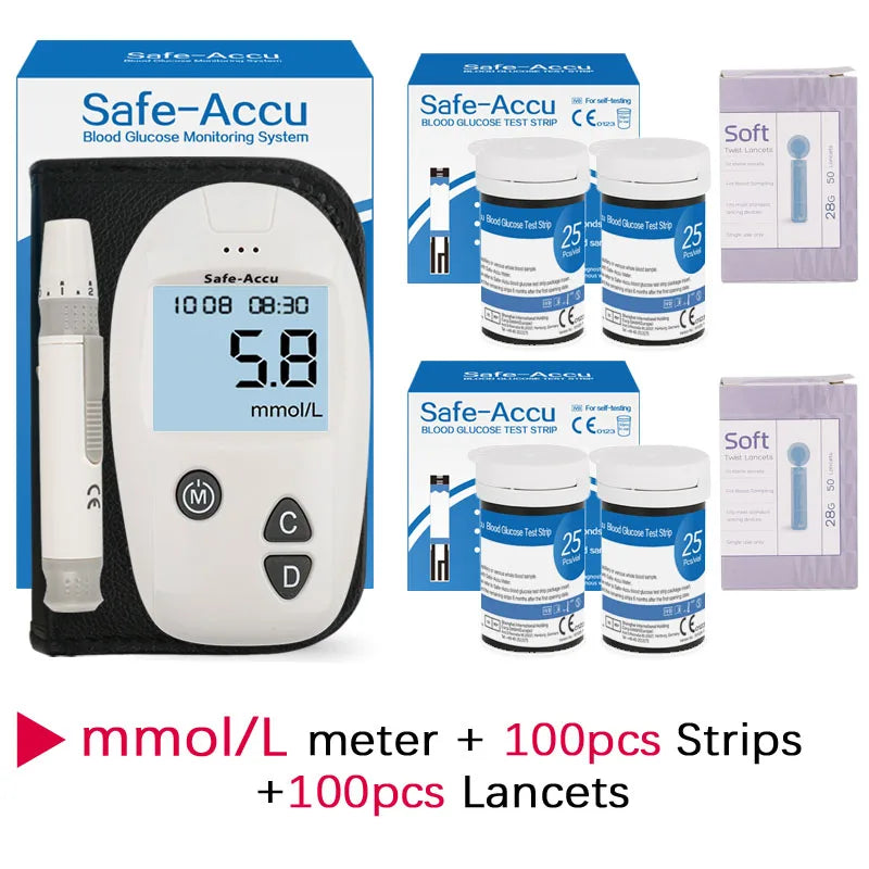 Accu Blood Glucose Meter 50/100pcs Test Strips Lancets Glucometer Kit for Diabetic Blood Sugar Monitor Medical Diabetes Tester