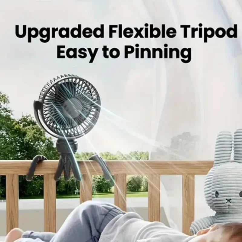 New Fan for Cart Stroller Fans Multi Functional Student Baby USB 3 Speeds Rechargeable Lithium Battery Octopus Mini Fan