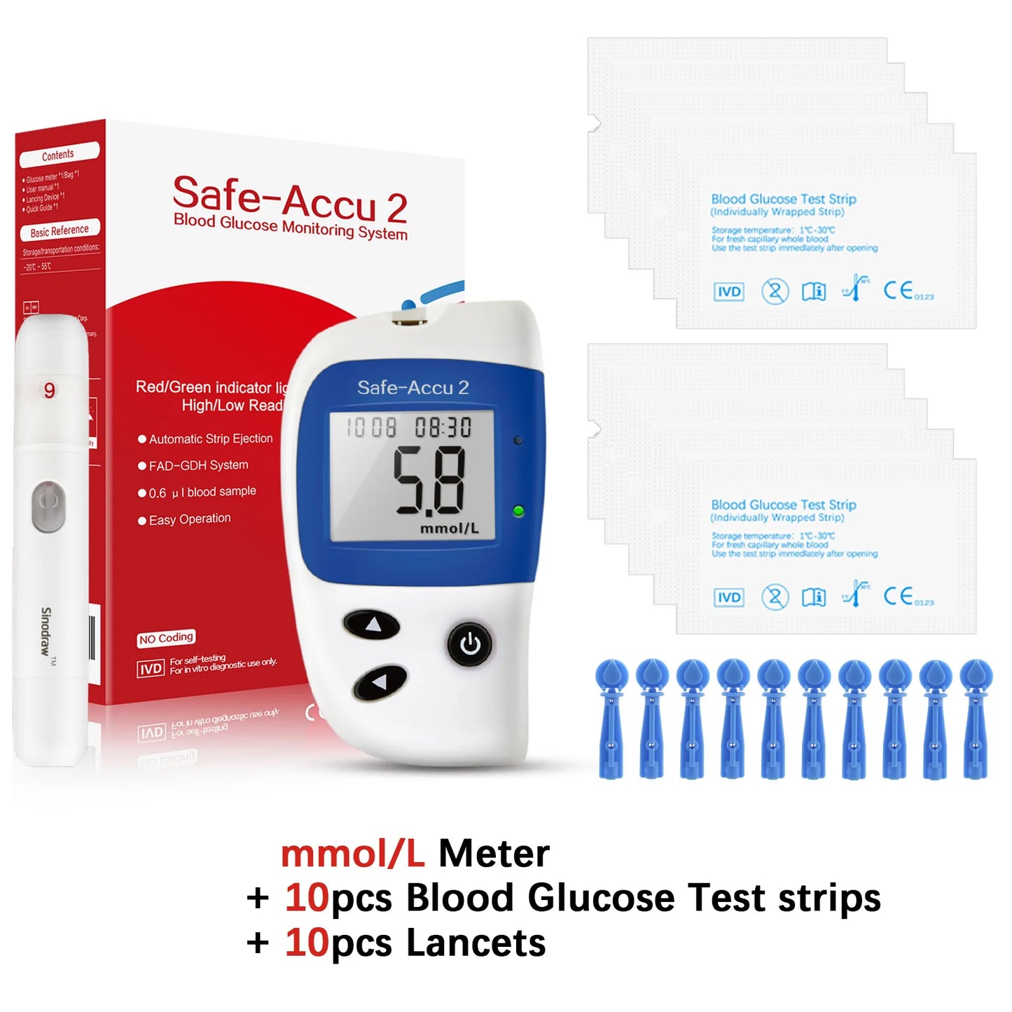 Safe Accu2 Blood Glucose Meter with Blood Glucose Test Strips and Lancets Blood Sugar Monitor Glucometer Diabetes Testing Kit