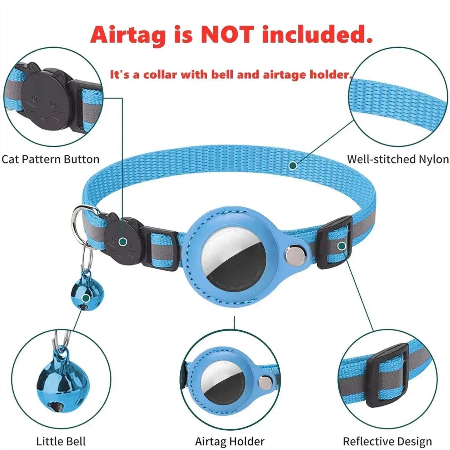Airtag Cat Collar with Bell – Reflective & Anti-Lost/Reflective Cat Collar with Airtag Holder