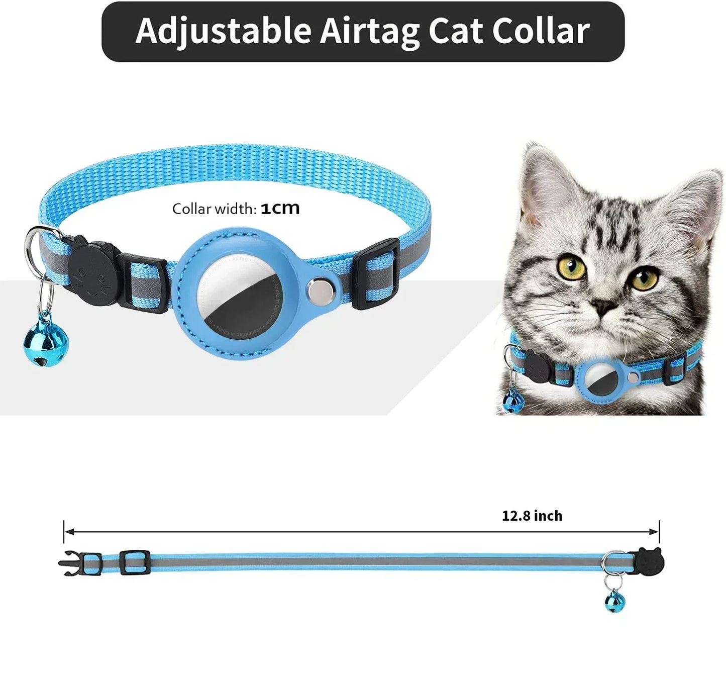 Airtag Cat Collar with Bell – Reflective & Anti-Lost/Reflective Cat Collar with Airtag Holder