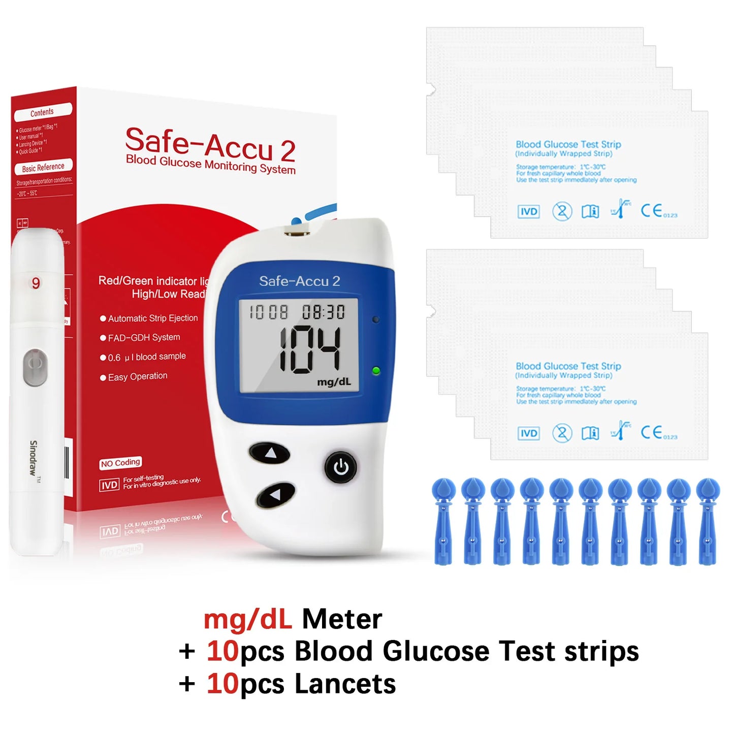 Safe Accu2 Blood Glucose Meter with Blood Glucose Test Strips and Lancets Blood Sugar Monitor Glucometer Diabetes Testing Kit
