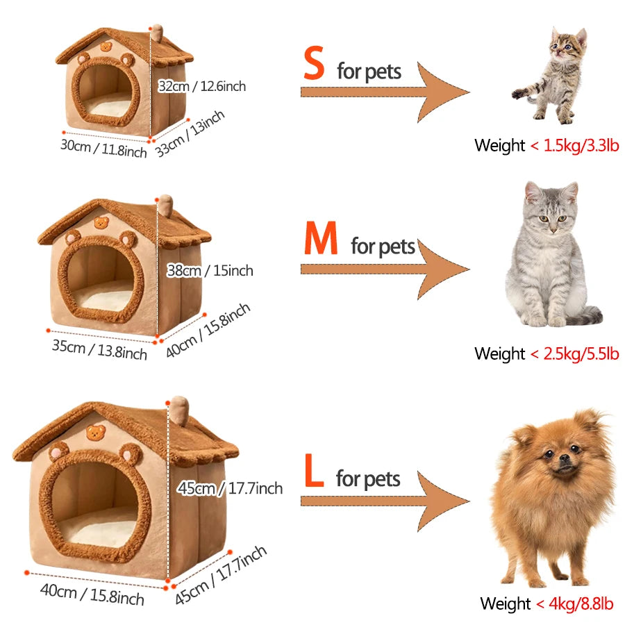 Foldable Pet House Bed for Cats & Small Dogs