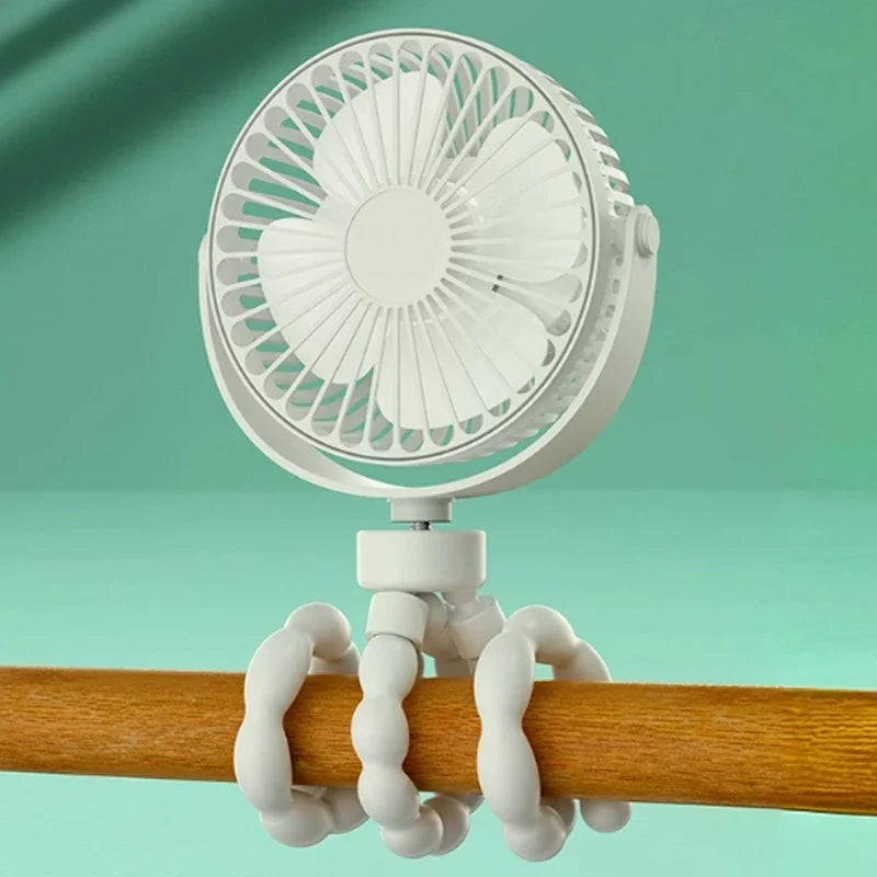 New Fan for Cart Stroller Fans Multi Functional Student Baby USB 3 Speeds Rechargeable Lithium Battery Octopus Mini Fan