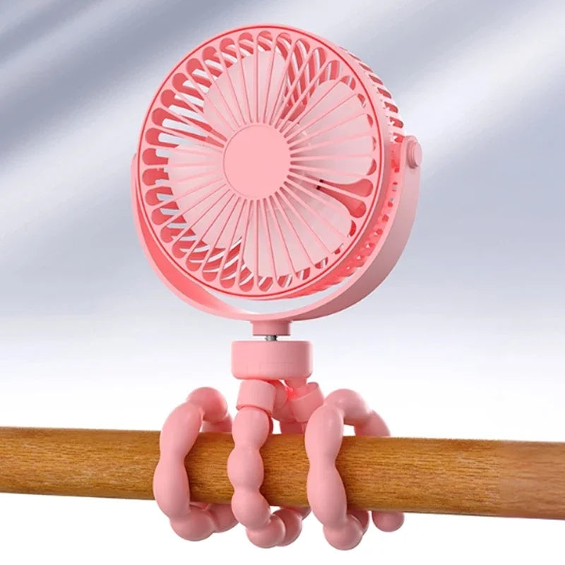 New Fan for Cart Stroller Fans Multi Functional Student Baby USB 3 Speeds Rechargeable Lithium Battery Octopus Mini Fan