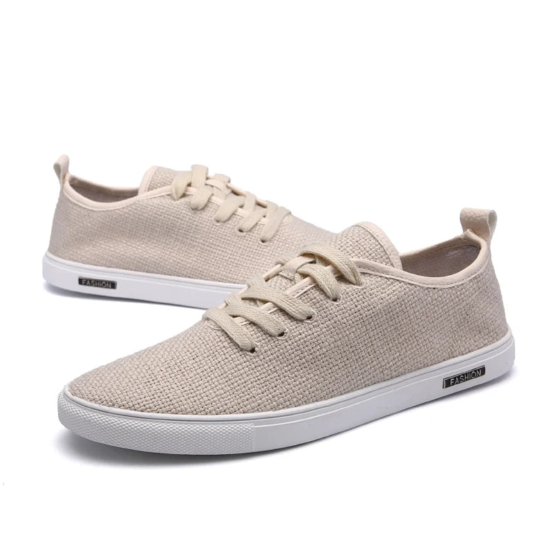 Fashion Beige Canvas Shoes Men's Skateboarding Shoes Flat Casual Shoes Men Walking Shoes Light Breathable Driving Shoes For Men