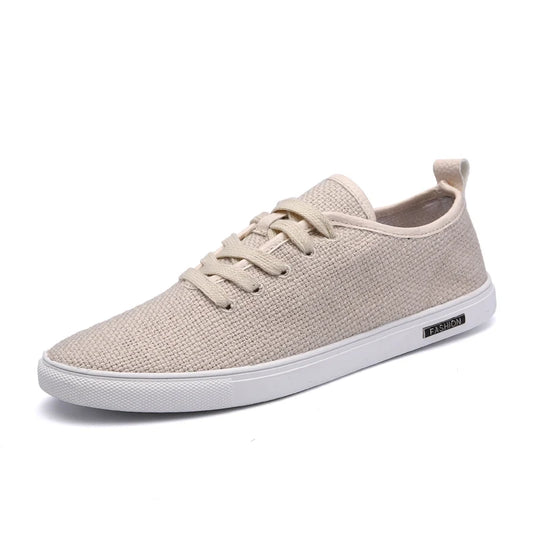 Fashion Beige Canvas Shoes Men's Skateboarding Shoes Flat Casual Shoes Men Walking Shoes Light Breathable Driving Shoes For Men